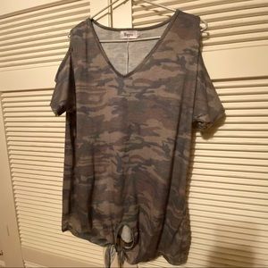 MILITARY HIPPIE Cold Shoulder Camouflage Tee